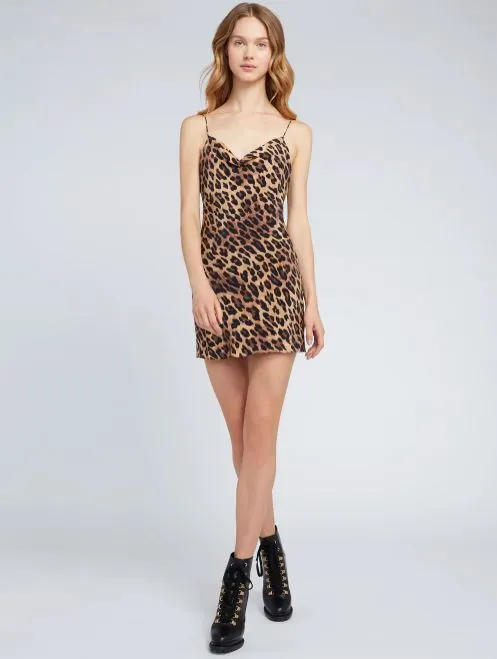 Harmony Mini Slip Dress - Spotted Leopard Dark Tan