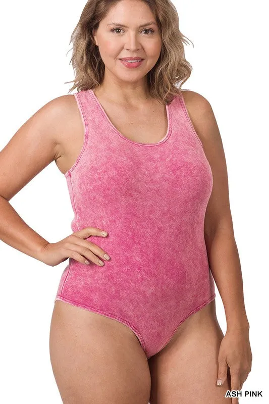 Hi Curvy Plus Size Women Acid Washed Racerback Tank Bodysuit