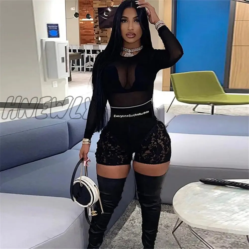 Hnewly High Waist Mesh See-Through Bodycon Pencil Pants Women Leggings Casual Streetwear Y2K Skinny Stretchy Lady Trousers