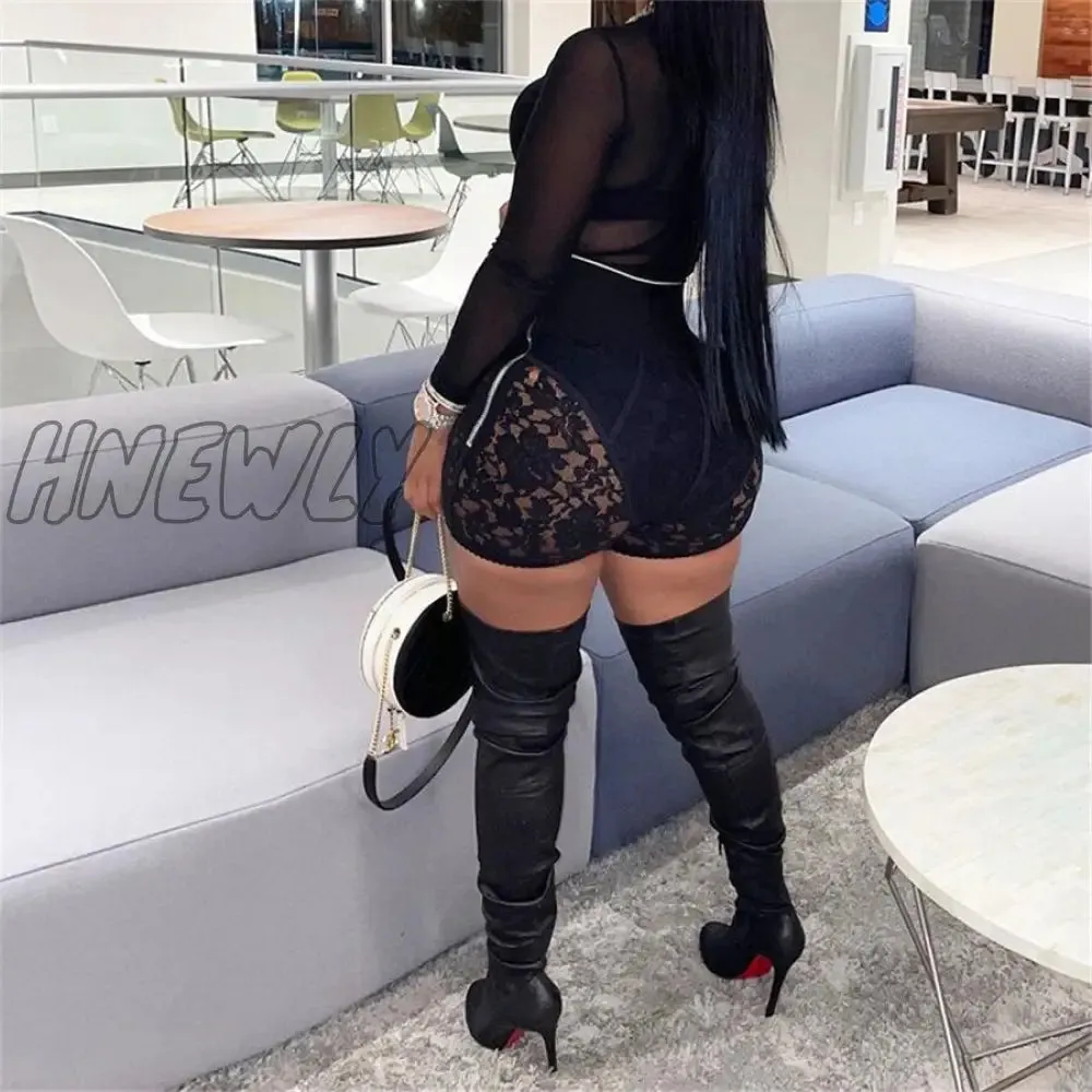 Hnewly High Waist Mesh See-Through Bodycon Pencil Pants Women Leggings Casual Streetwear Y2K Skinny Stretchy Lady Trousers