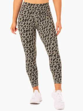 Hybrid Full Length Leggings - Khaki Leopard