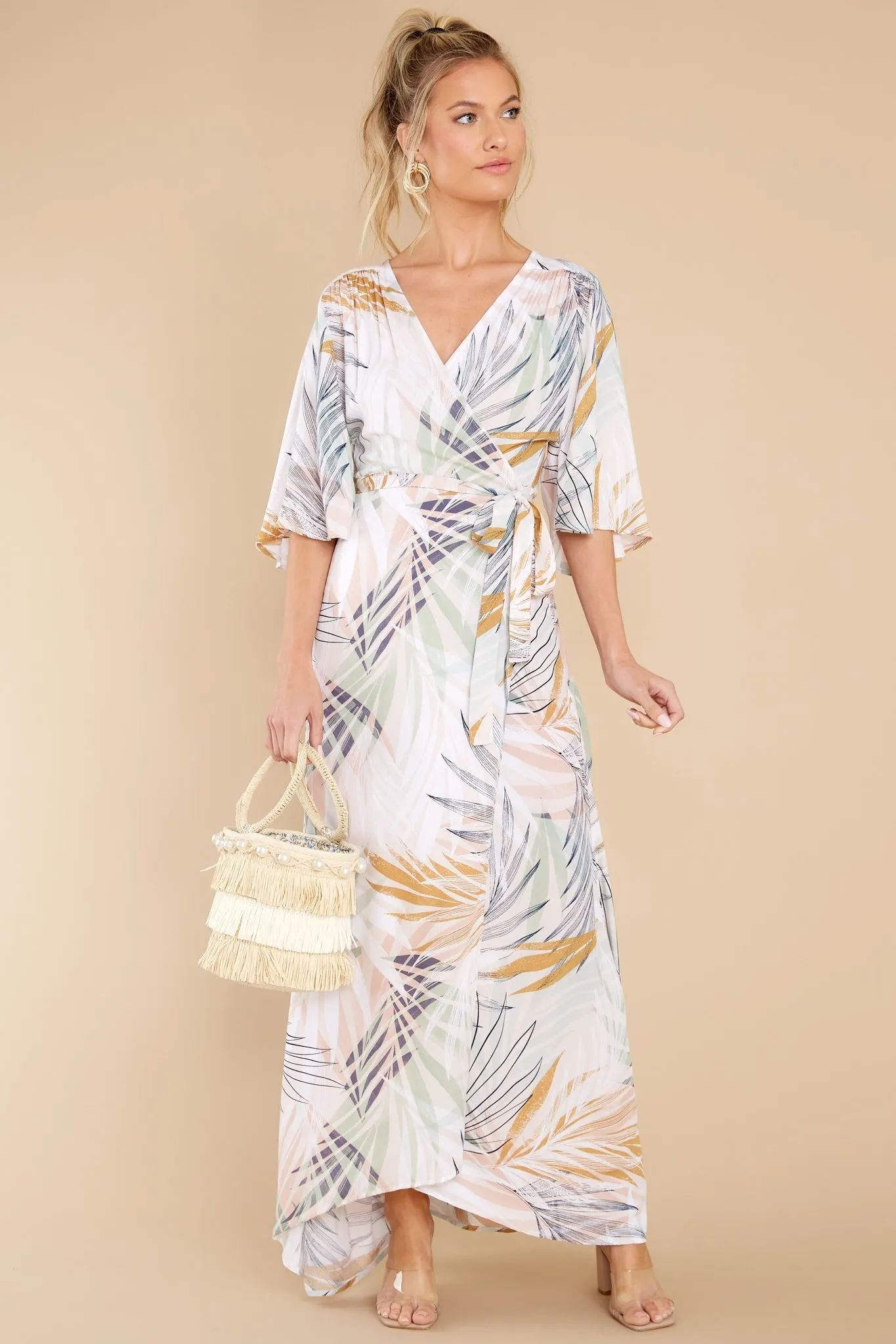 I'm All Yours Beige Palm Beach Wrap Dress