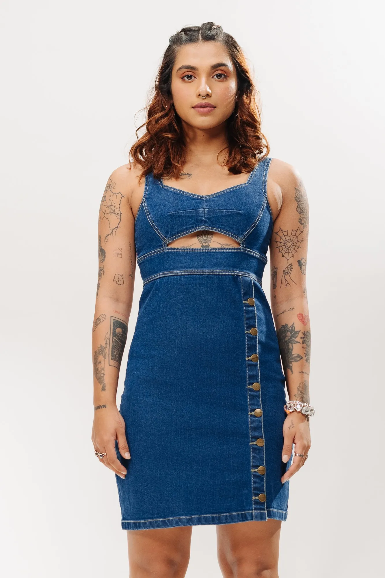 Indigo Denim Front Buttoned Dress