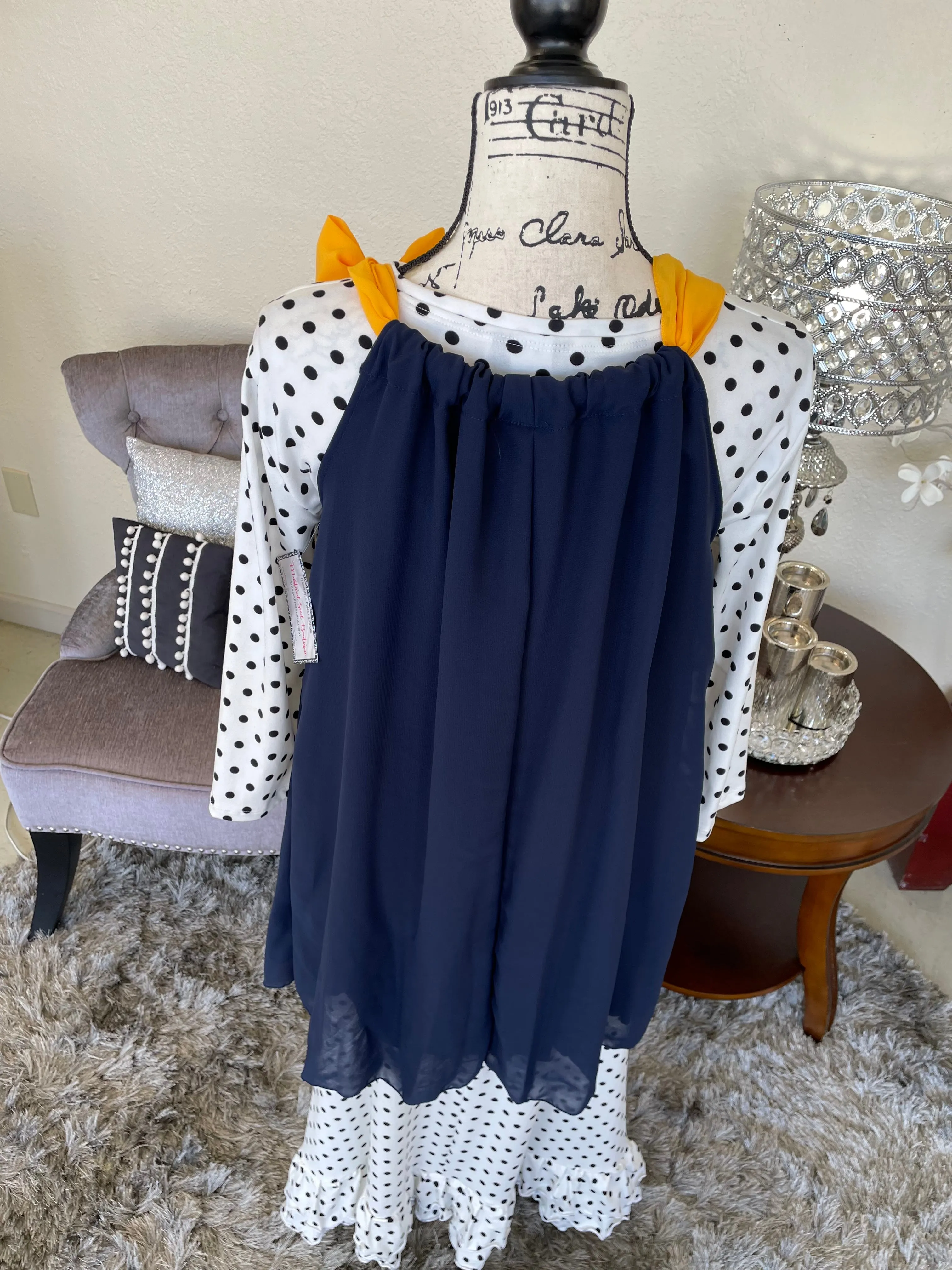 Isabella Navy with Golden Yellow Scarf-Style Tunic/Top