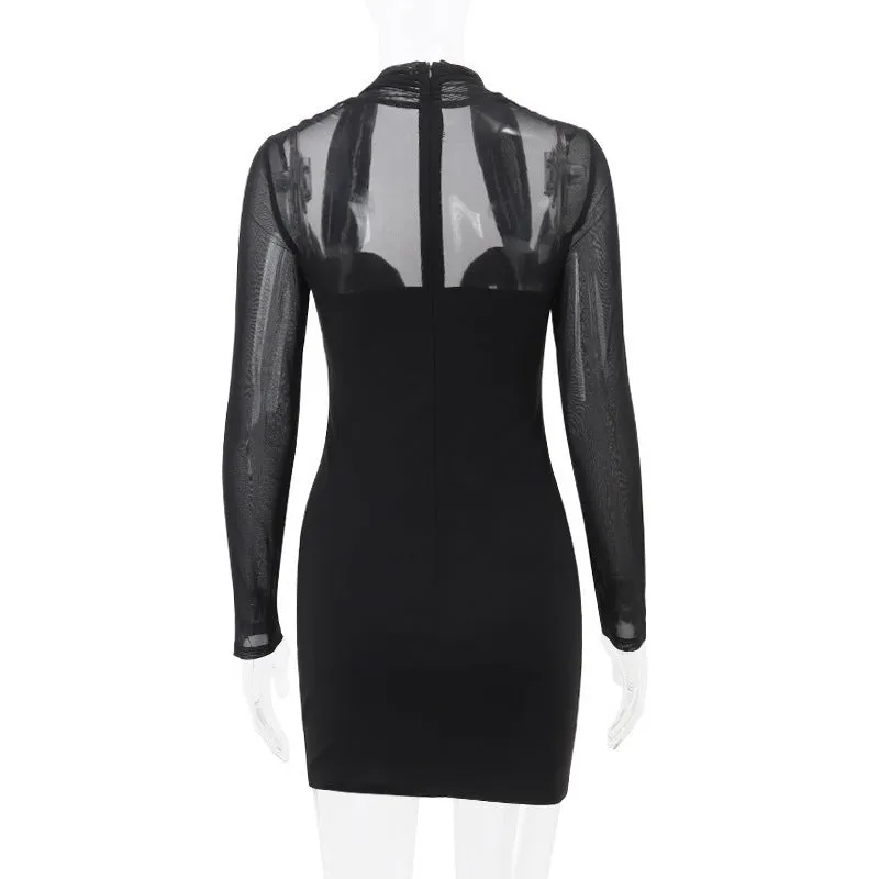 Jennifer Mesh Strapless Long Sleeve Sexy Mini Dress