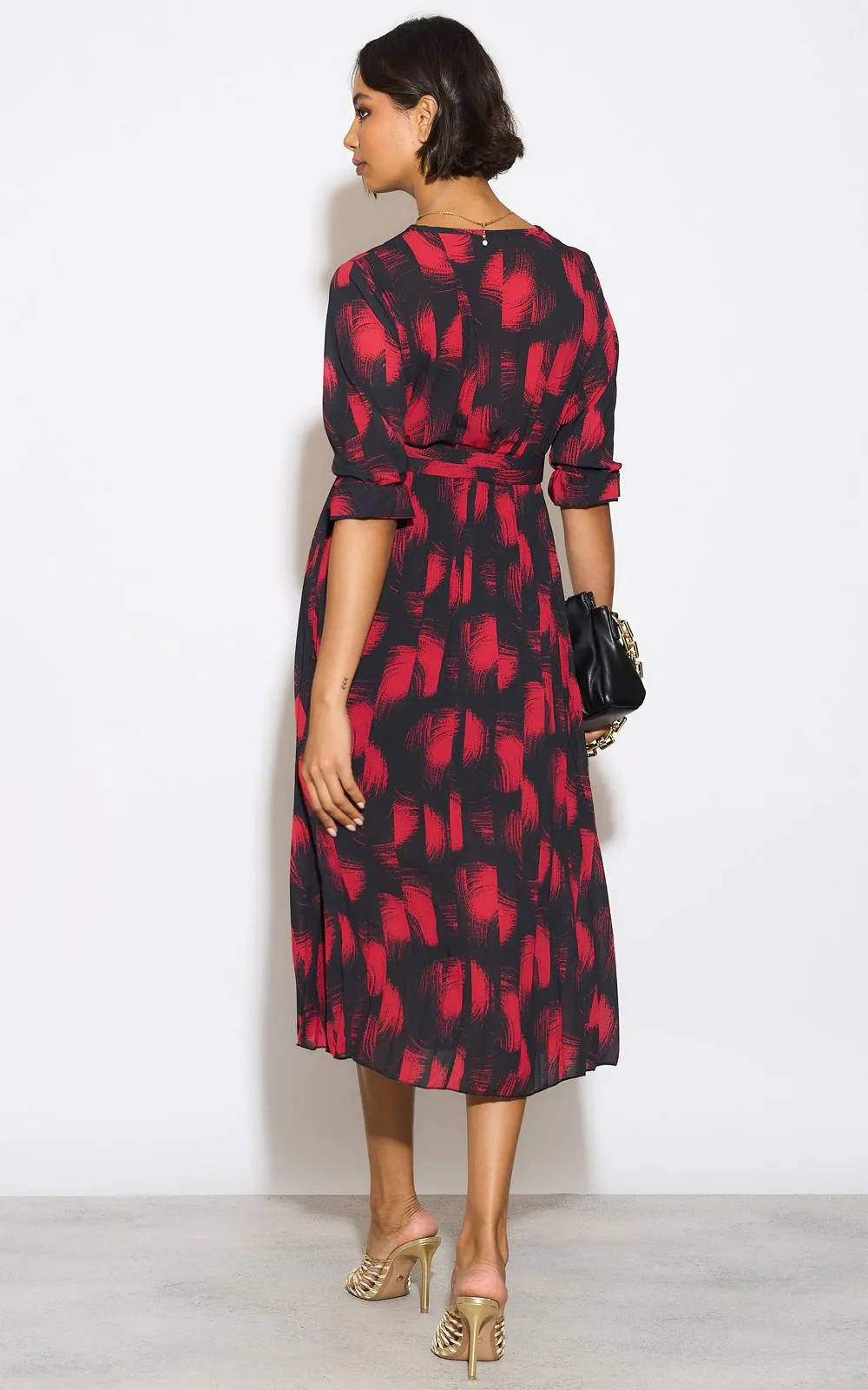 Kate And Pippa Positano Chiffon Midi Dress in Red and black Print