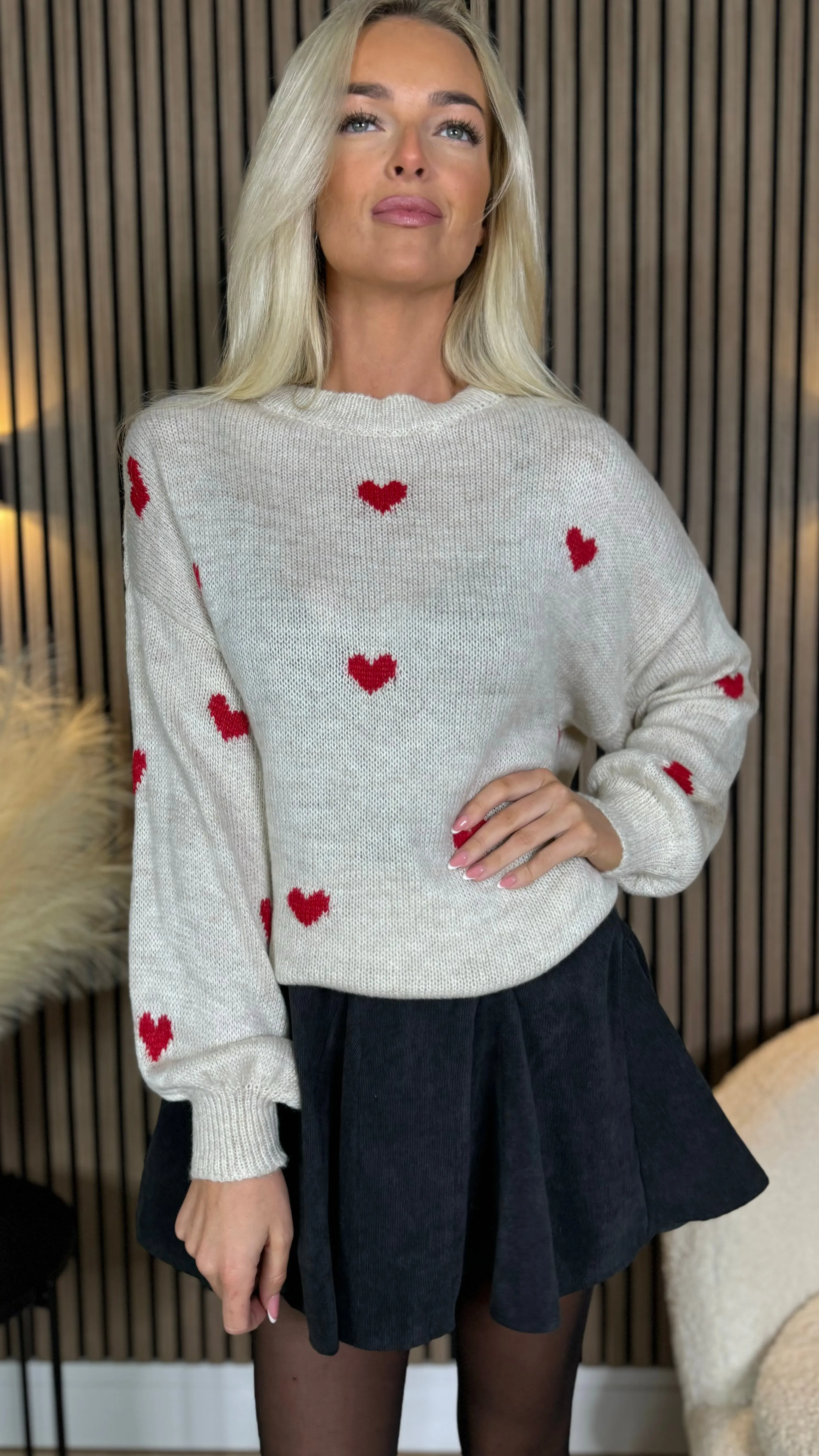 Keegan Cream With Red Heart Detail Jumper