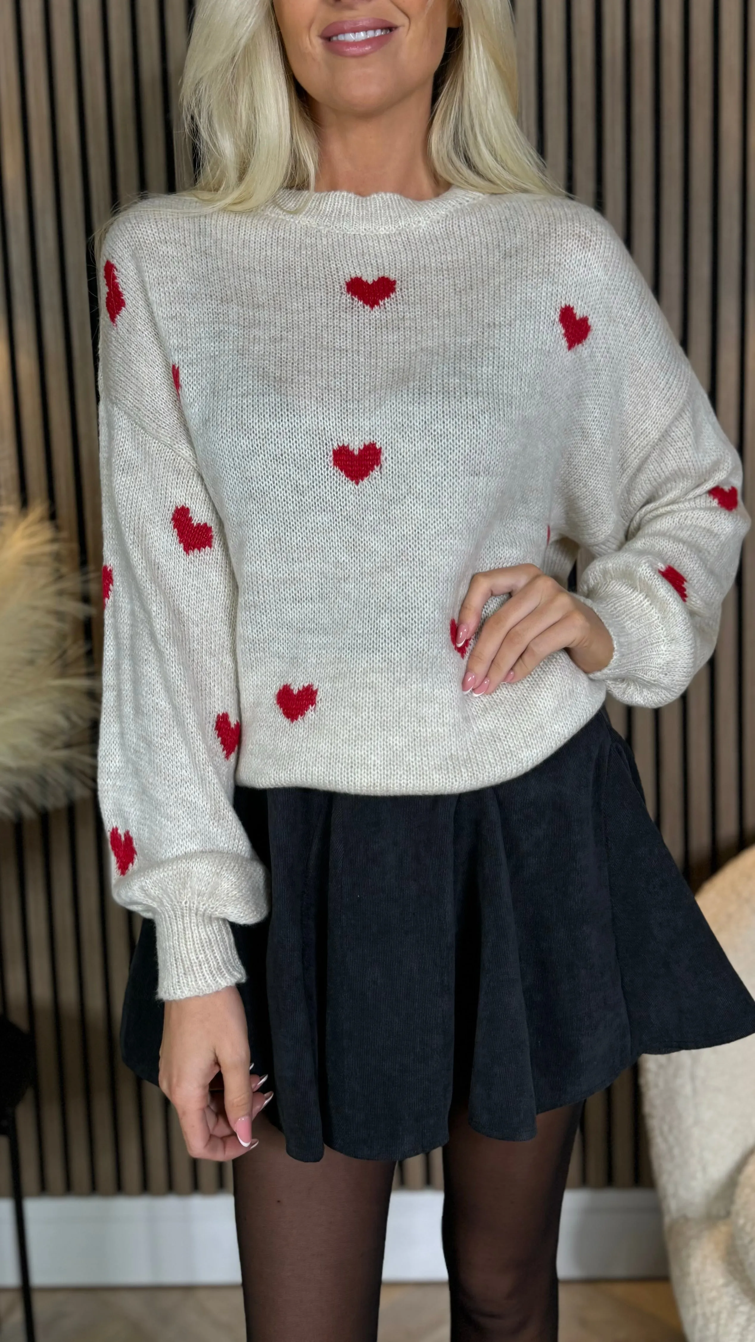 Keegan Cream With Red Heart Detail Jumper