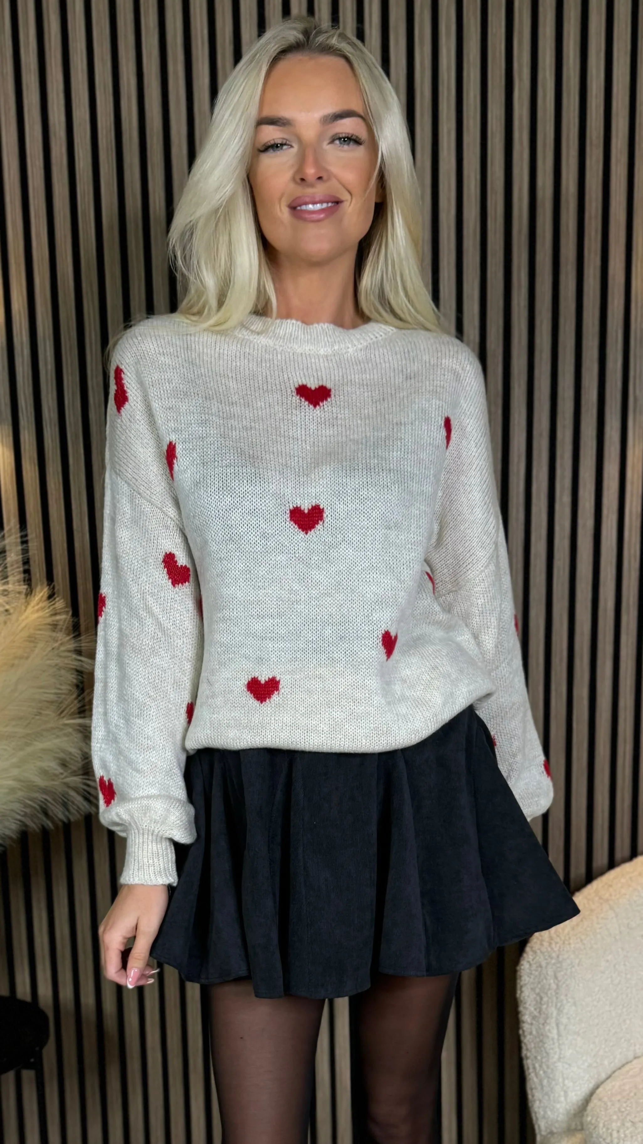 Keegan Cream With Red Heart Detail Jumper