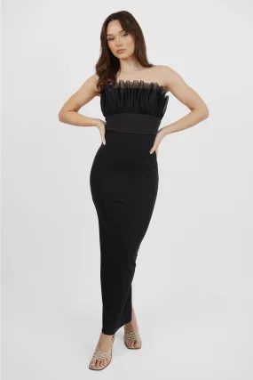 Lace & Beads Black Bodycon Tulle Bandeau Dress