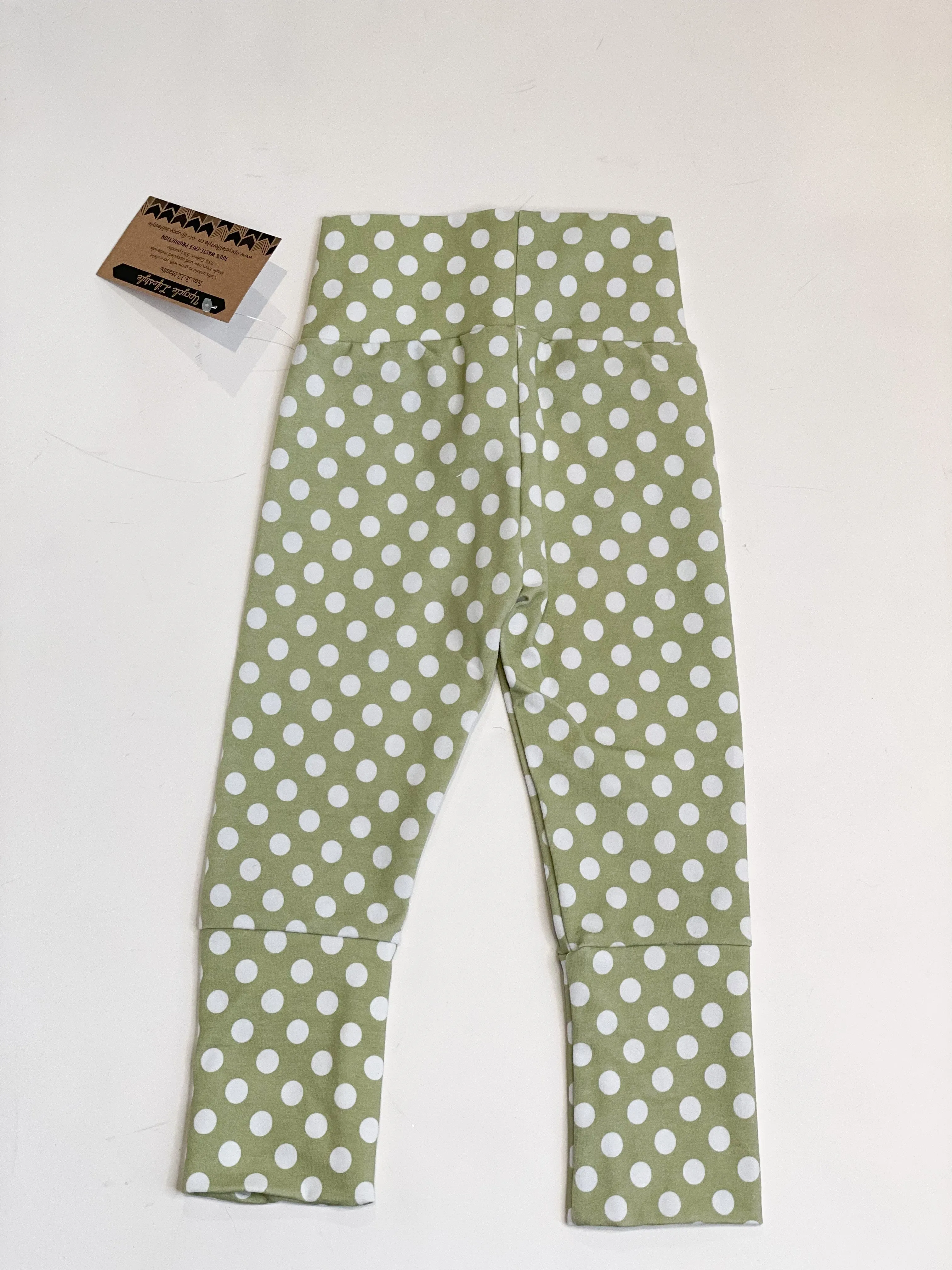 Light Green Polkadot Floral Grow-With-Me Baby Leggings - 3 to 12 Months