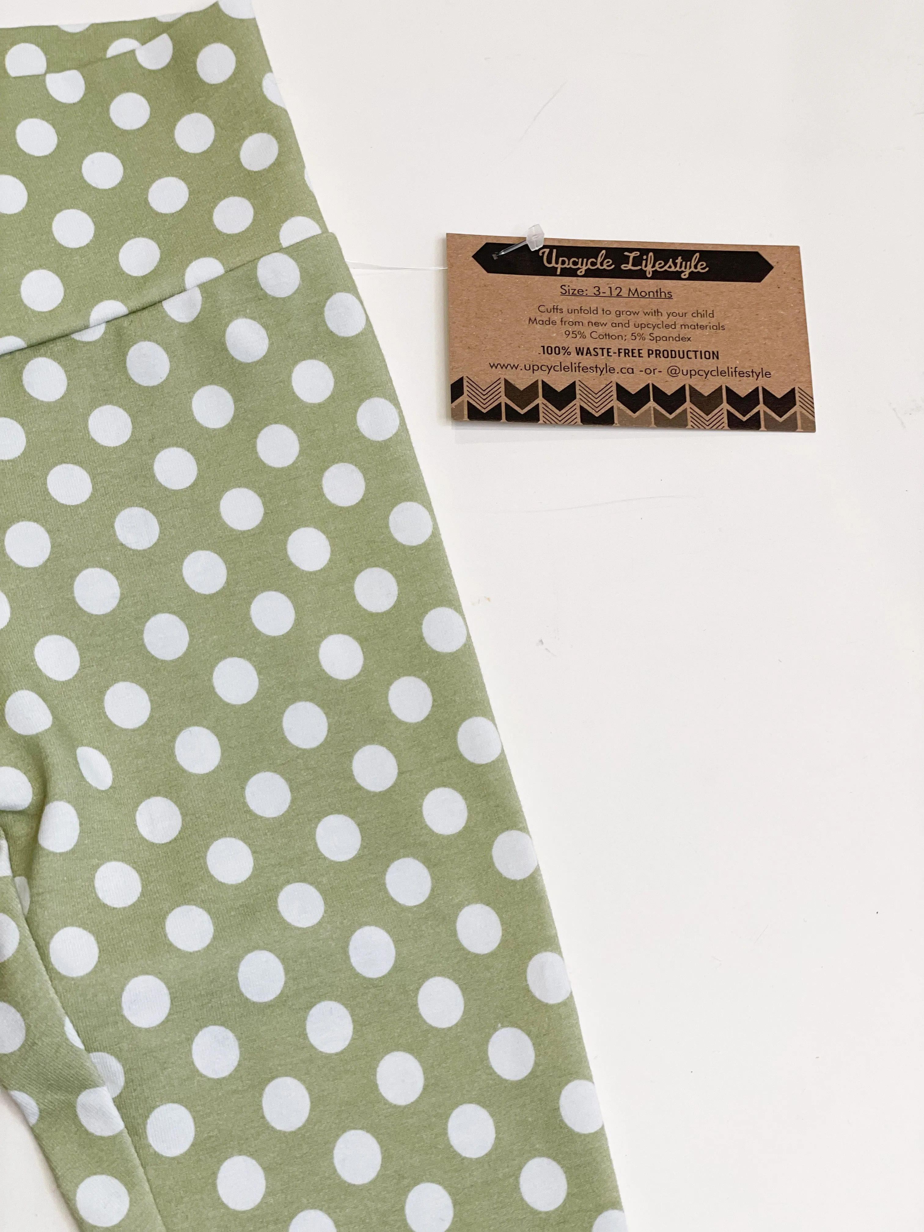 Light Green Polkadot Floral Grow-With-Me Baby Leggings - 3 to 12 Months