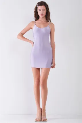 Lilac Sleeveless Shimmery Finish Soft V-Neck Tight Fit Bodycon Mini Dress /1-2-1