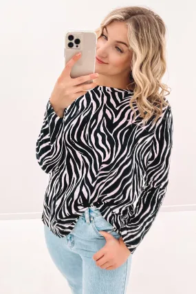 Lola Long Sleeve Top Black Zebra