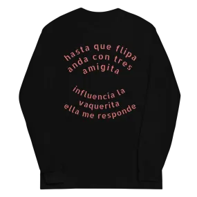 Long Sleeve Shirt: Men's, Spanish Reggaeton Slogan and Back Graphic Woman Bikini 100% Cotton