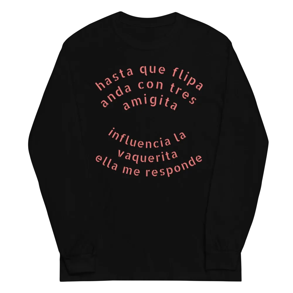 Long Sleeve Shirt: Men's, Spanish Reggaeton Slogan and Back Graphic Woman Bikini 100% Cotton