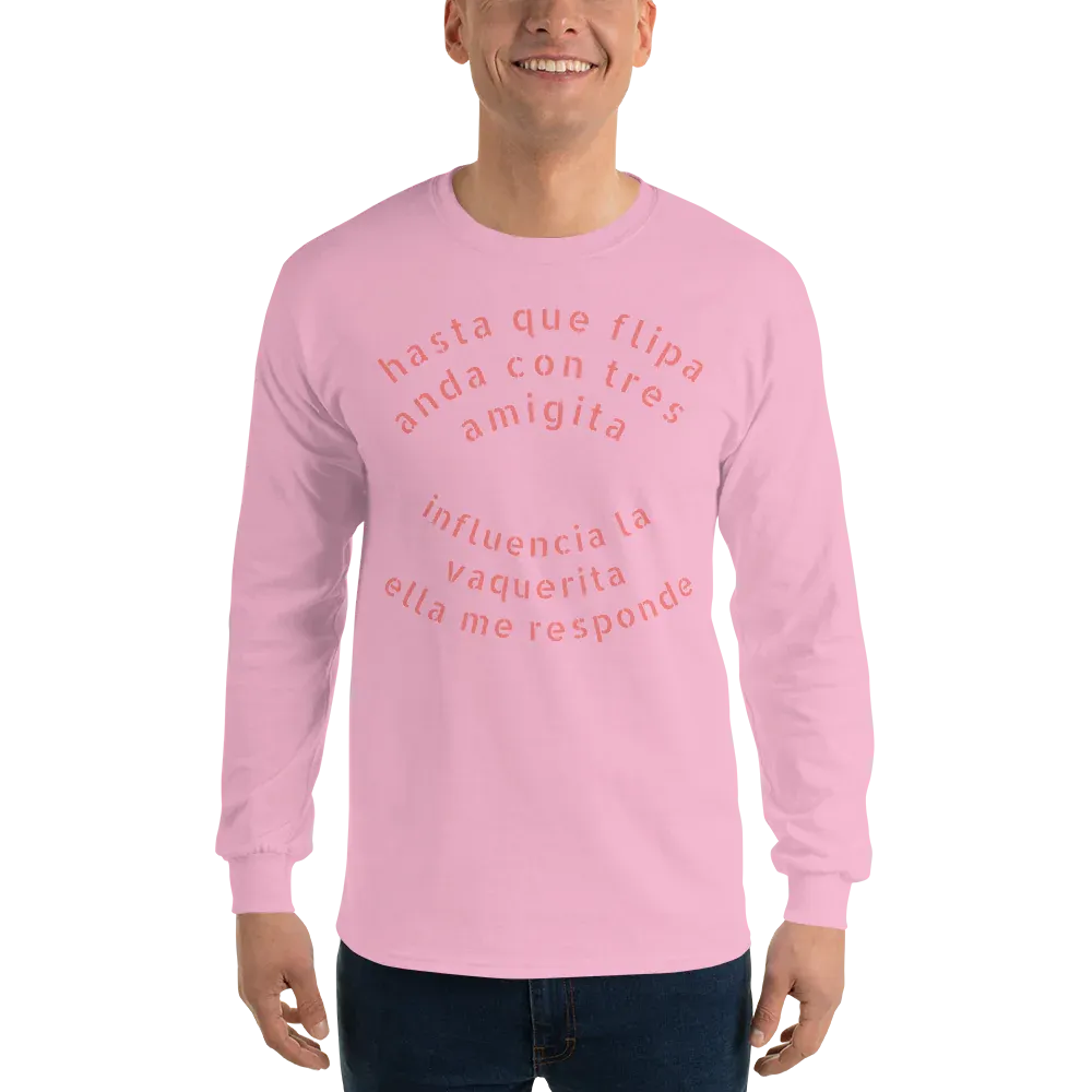 Long Sleeve Shirt: Men's, Spanish Reggaeton Slogan and Back Graphic Woman Bikini 100% Cotton