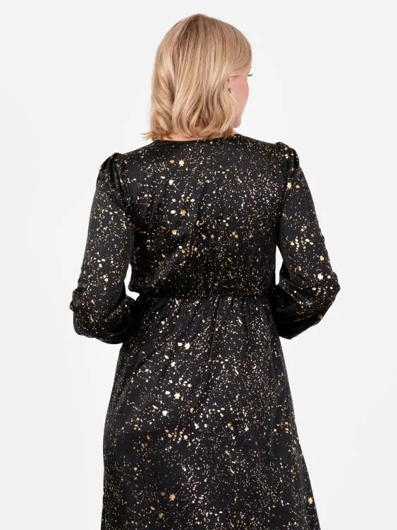 Lovedrobe Black Faux Wrap Midi Dress With Gold Detail