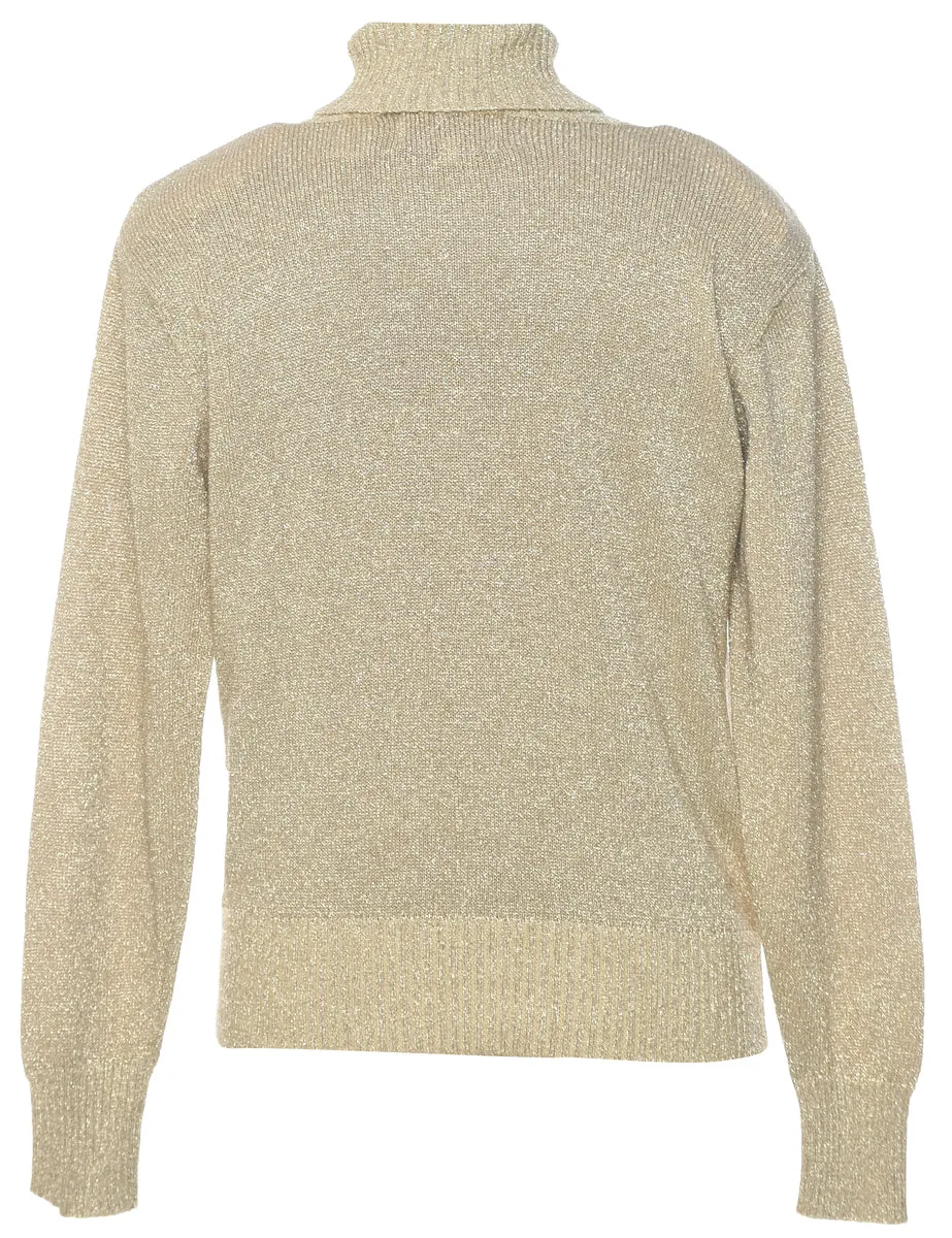 Lurex Thread Pattern Turtleneck Jumper - S