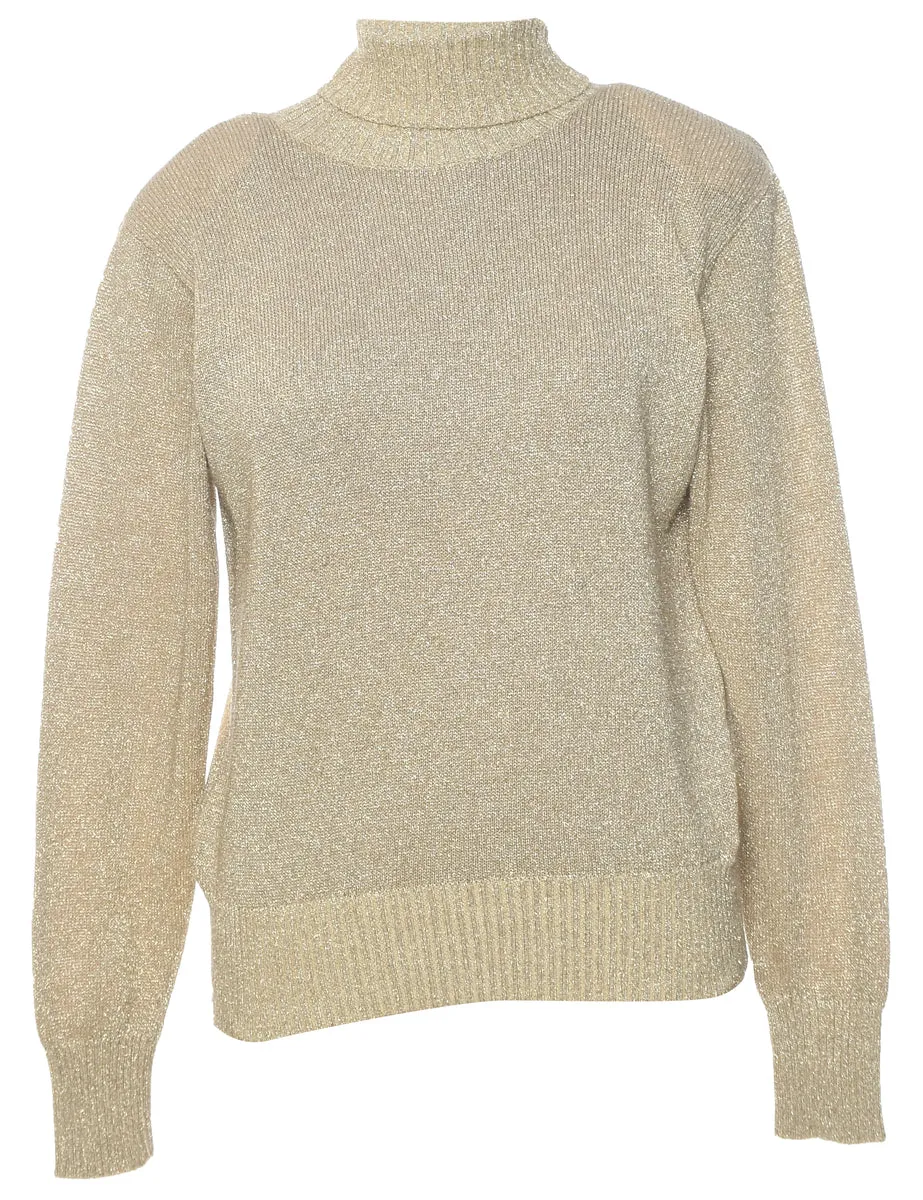 Lurex Thread Pattern Turtleneck Jumper - S