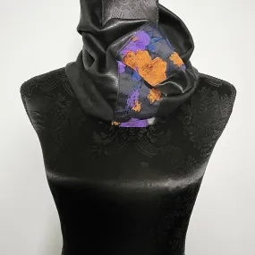 Luxe Collar - Loop Scarf - Faux Leather - Orange & Purple Floral Jacquard