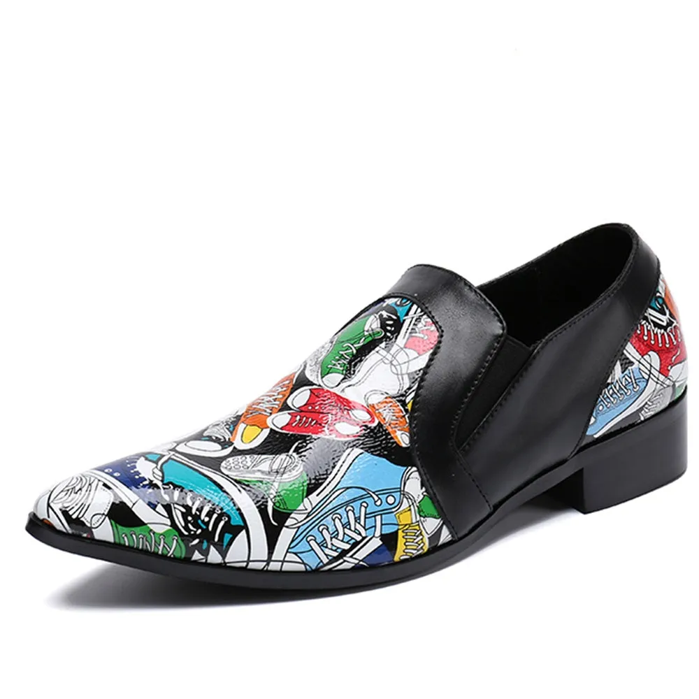 Men Low Top Printed Pointed Oxford Shoes