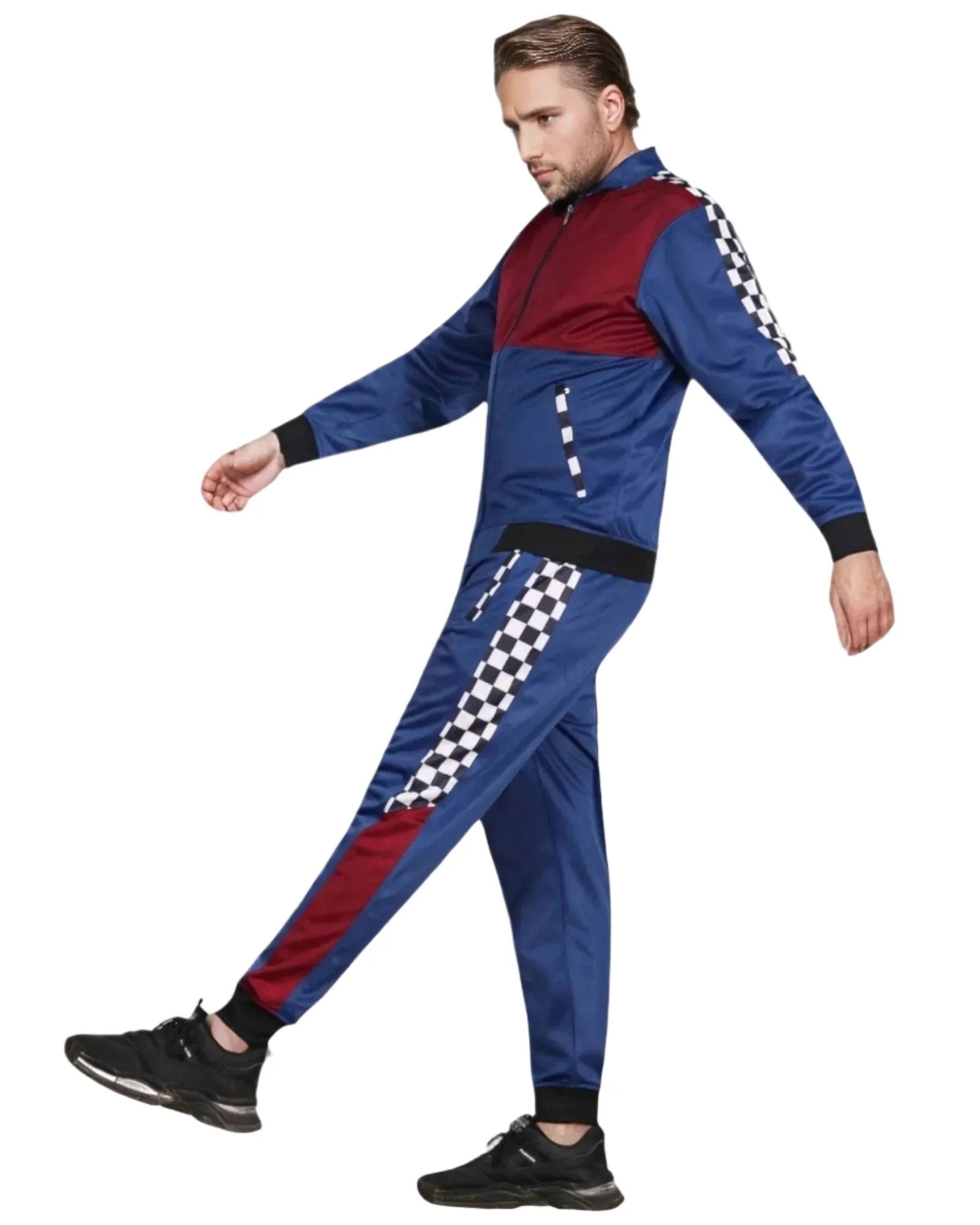 Men’s 2 piece Checker box Jogger style Jogging Suit Track Jacket & Track pants Matching Suit