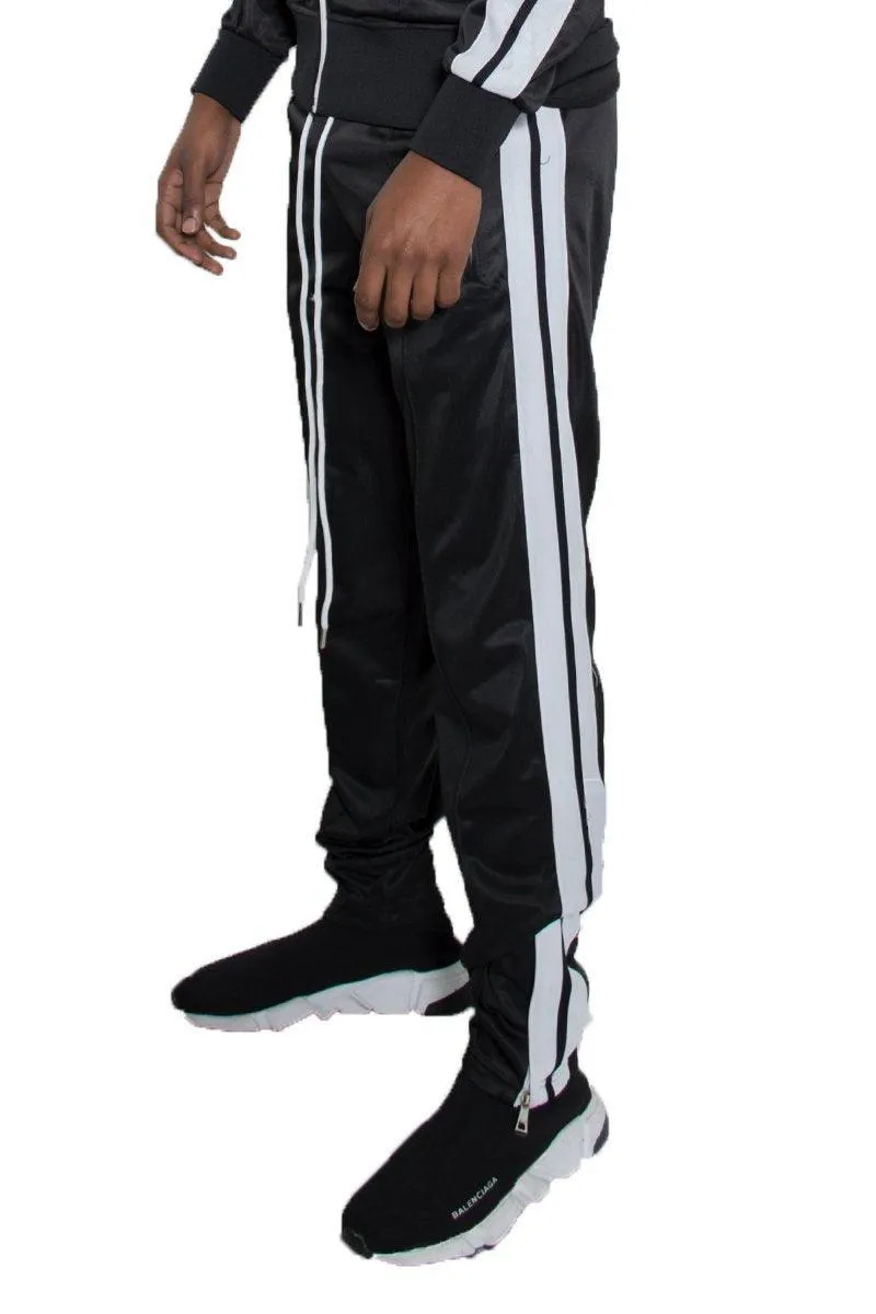 Mens Black And White Side Stripe Track Pants Joggers