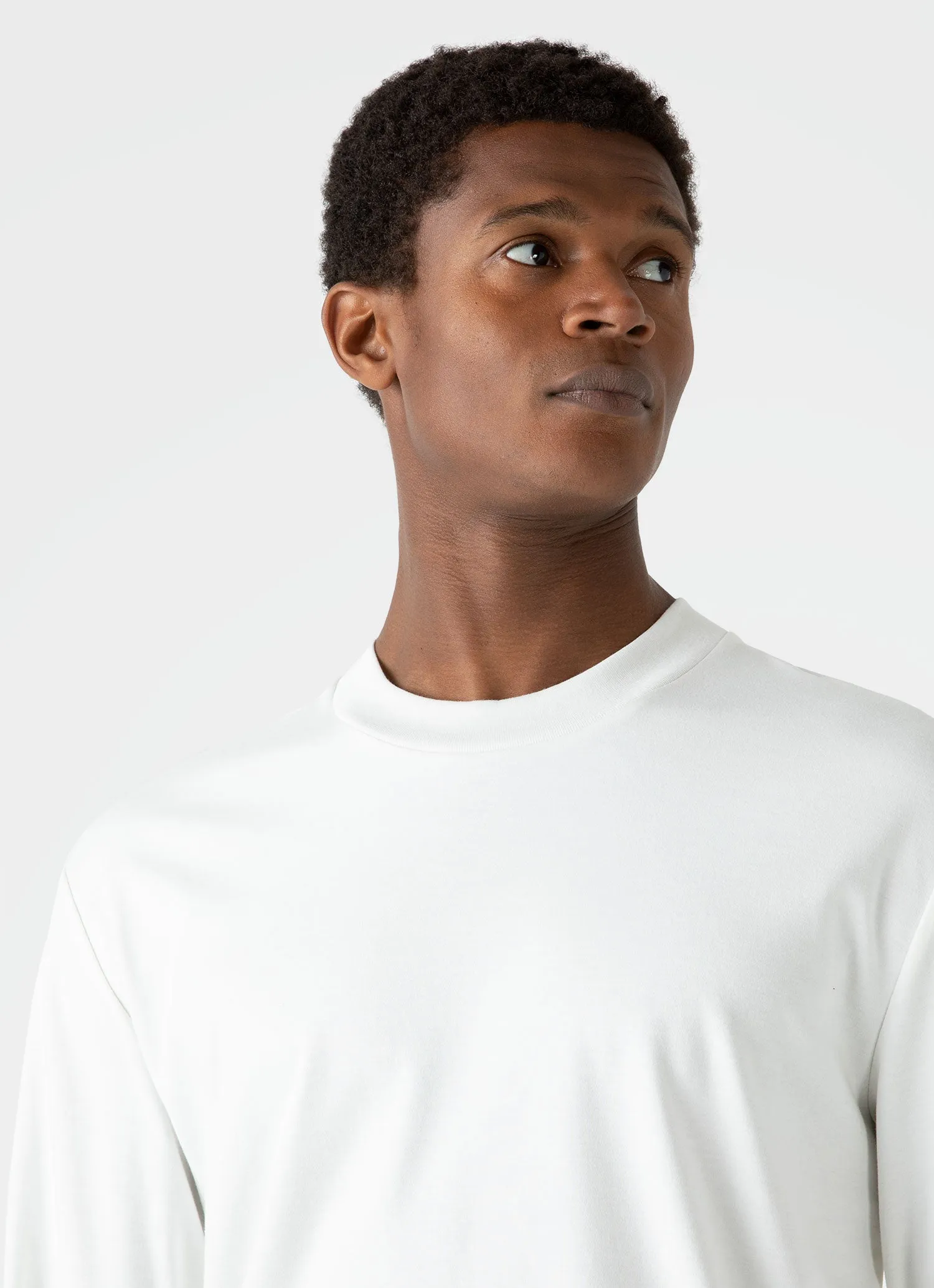 Men's Brushed Cotton Long Sleeve T-shirt in Ecru