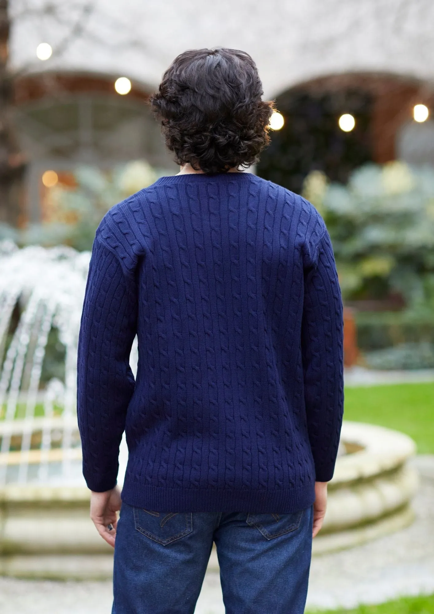 Mens Cable Jumper-Navy