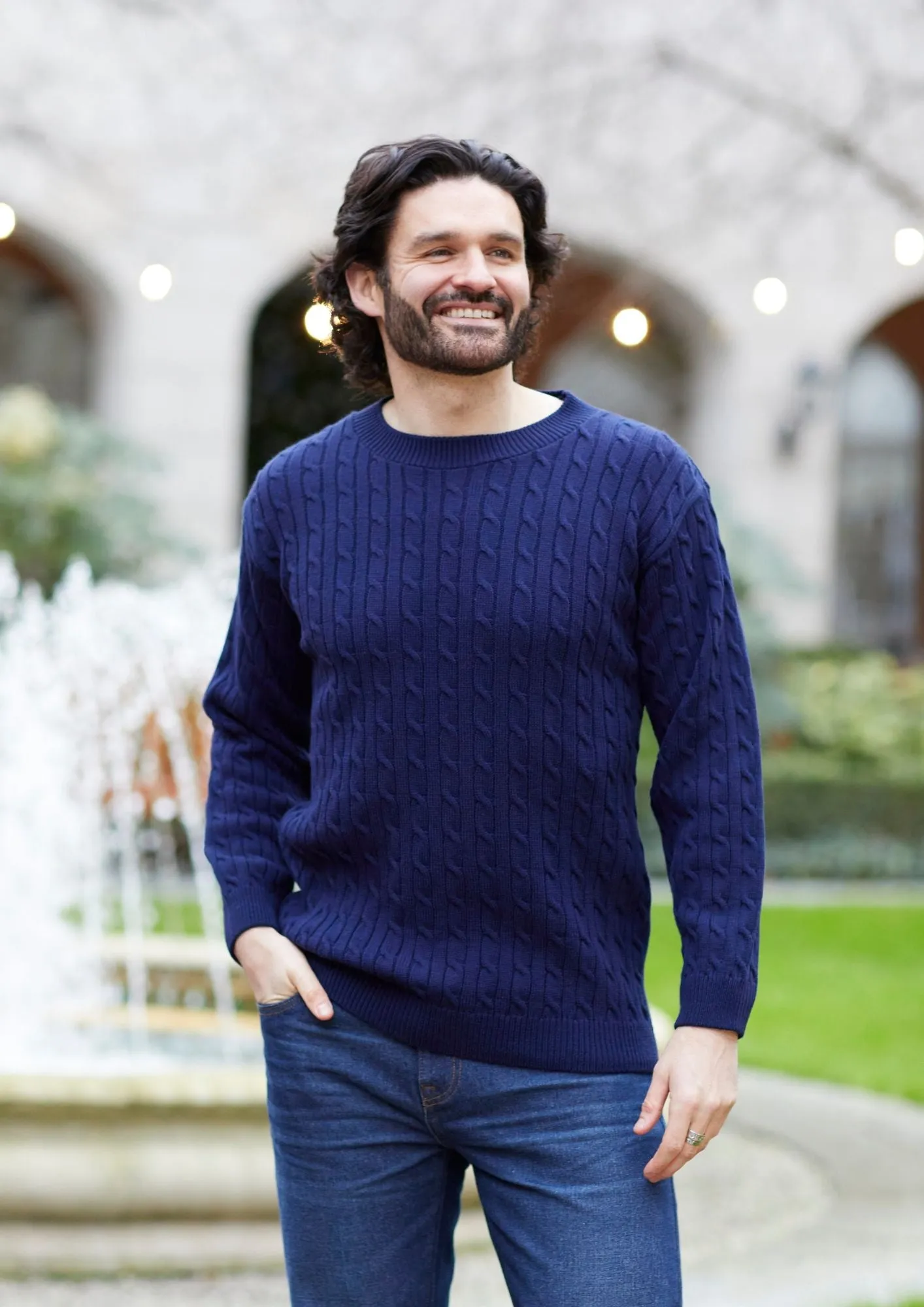 Mens Cable Jumper-Navy