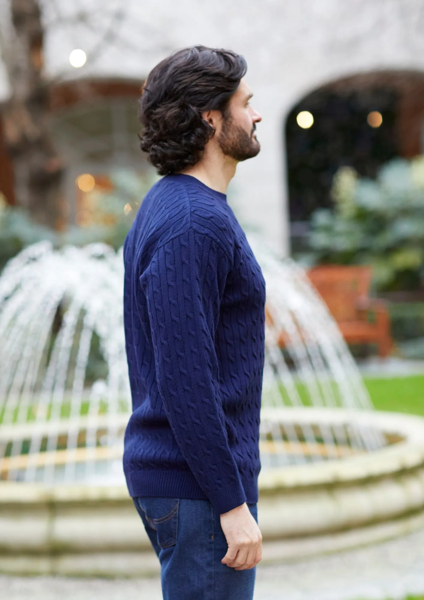 Mens Cable Jumper-Navy