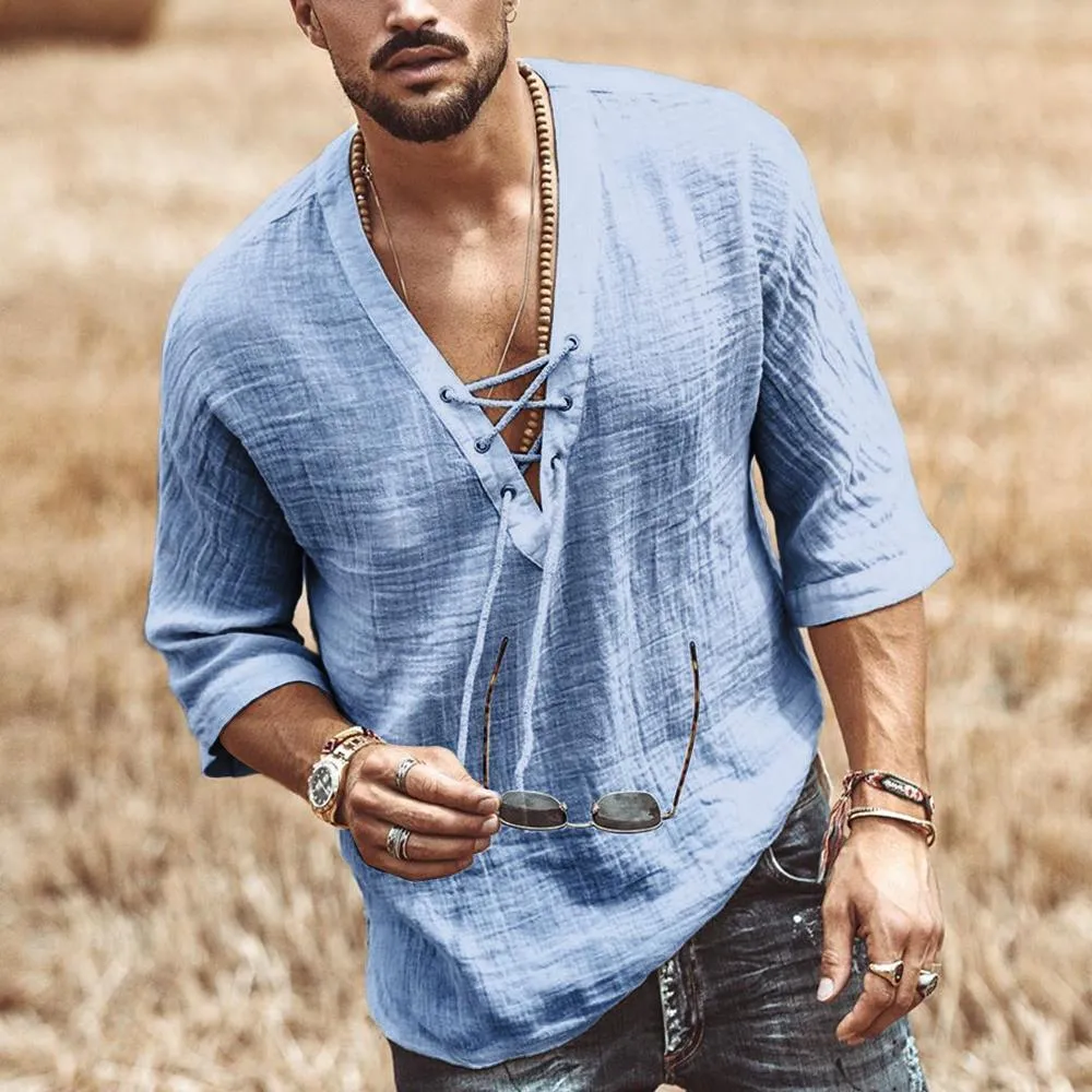 Men's Chest Lace Up Sleeve Shirt