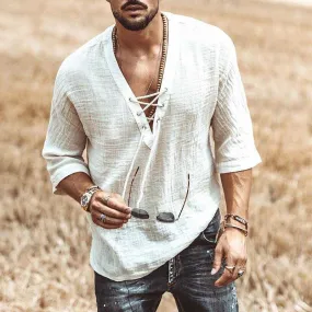 Men's Chest Lace Up Sleeve Shirt