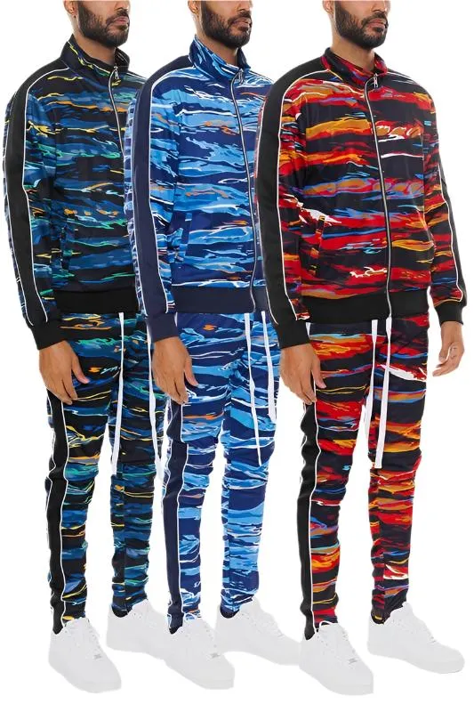 Mens Print Full Zip Track Suit Set