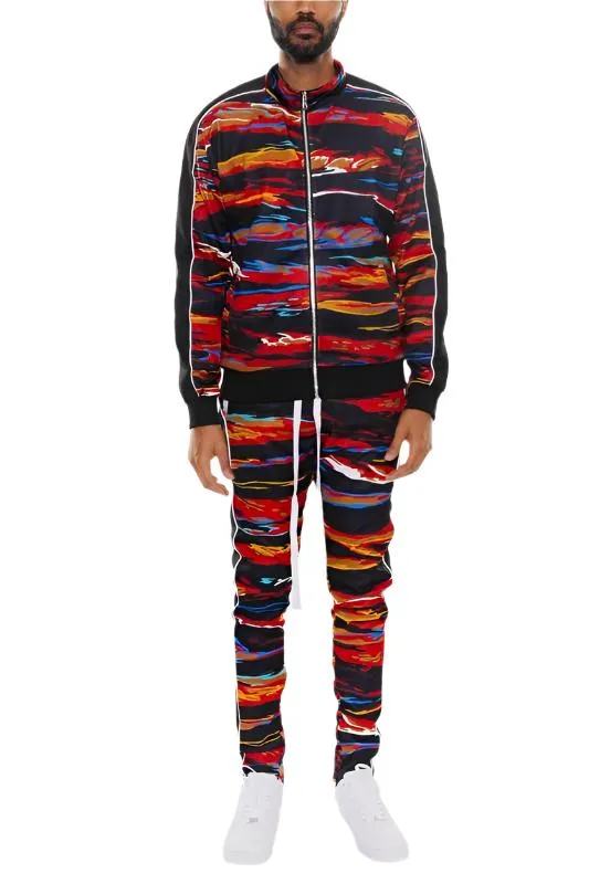 Mens Print Full Zip Track Suit Set