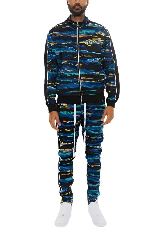 Mens Print Full Zip Track Suit Set