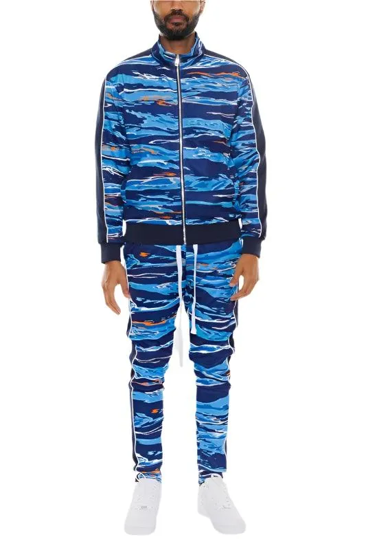 Mens Print Full Zip Track Suit Set