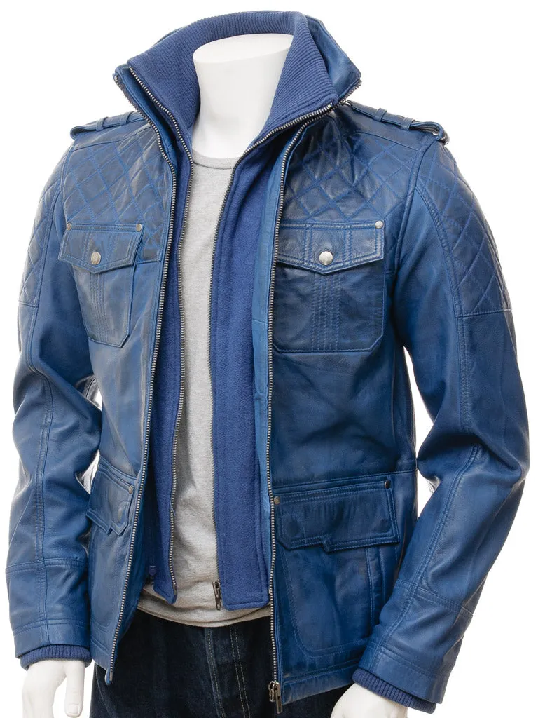 Men's Vintage Blue Leather Jacket MG08