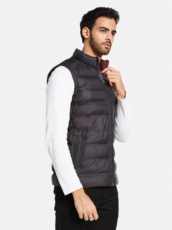 Mettle Men Black Reversible Longline Quilted Jacket