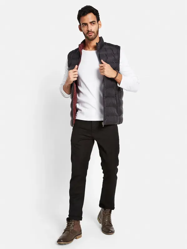 Mettle Men Black Reversible Longline Quilted Jacket