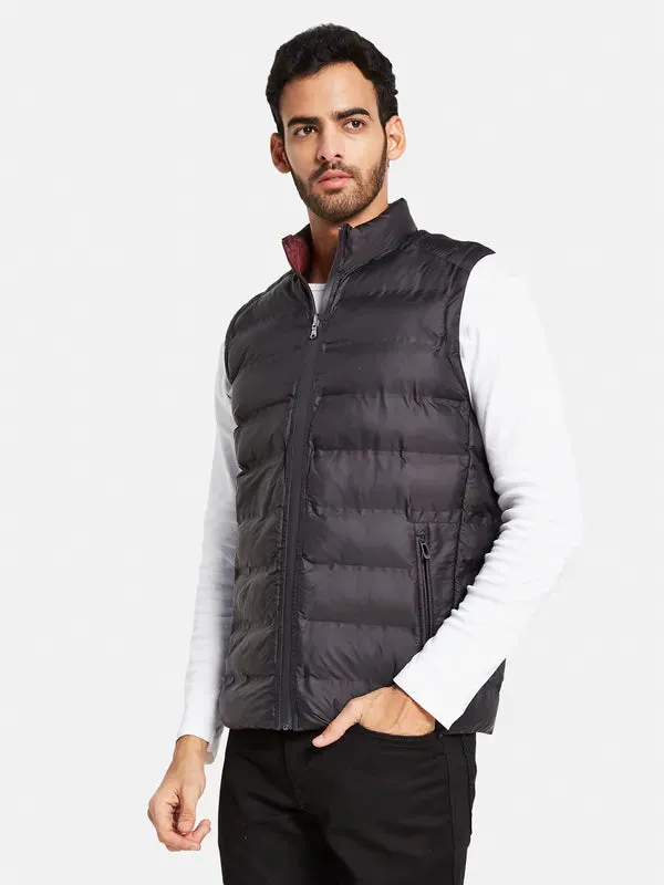 Mettle Men Black Reversible Longline Quilted Jacket