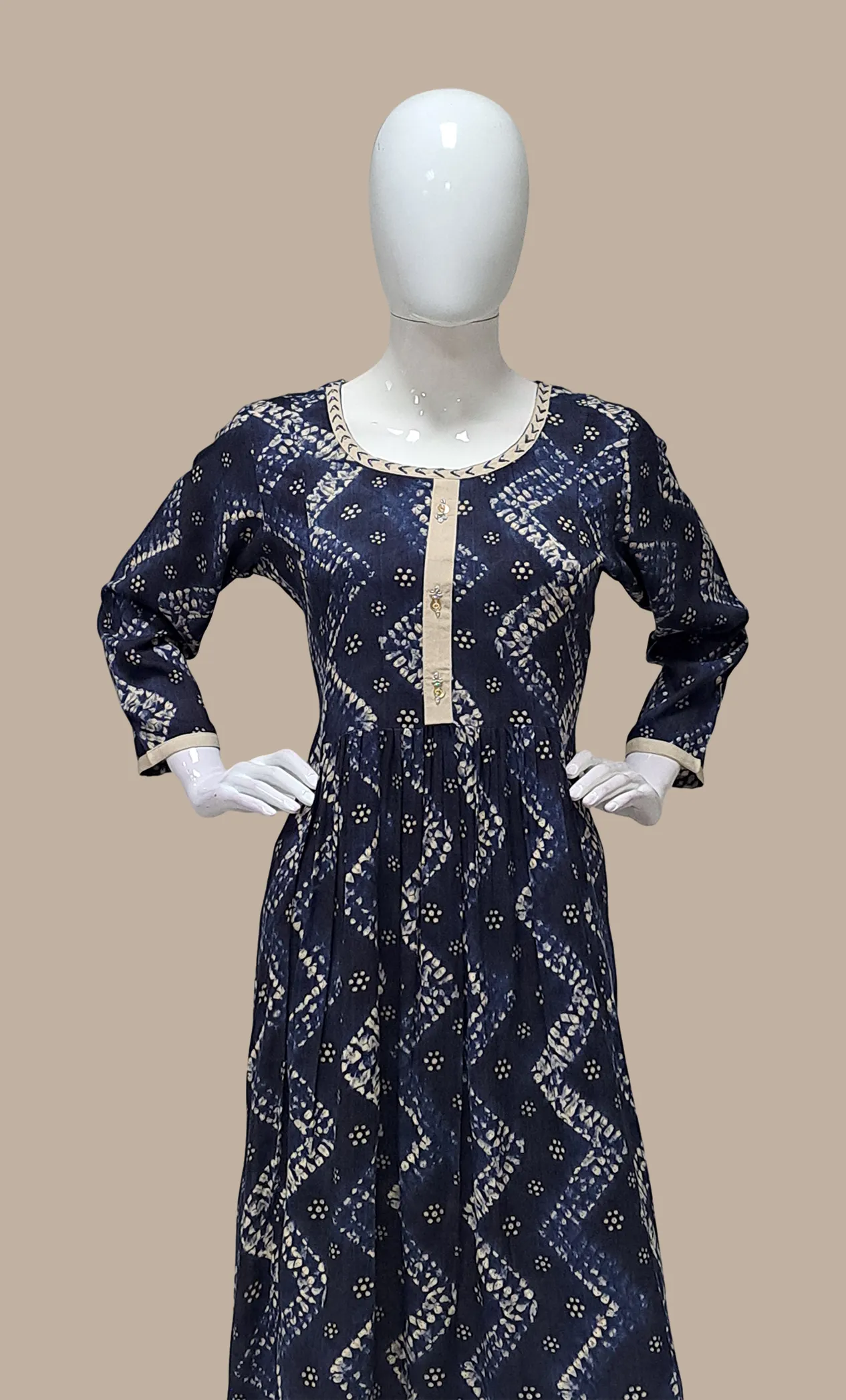 Midnight Blue Printed Kurti Top