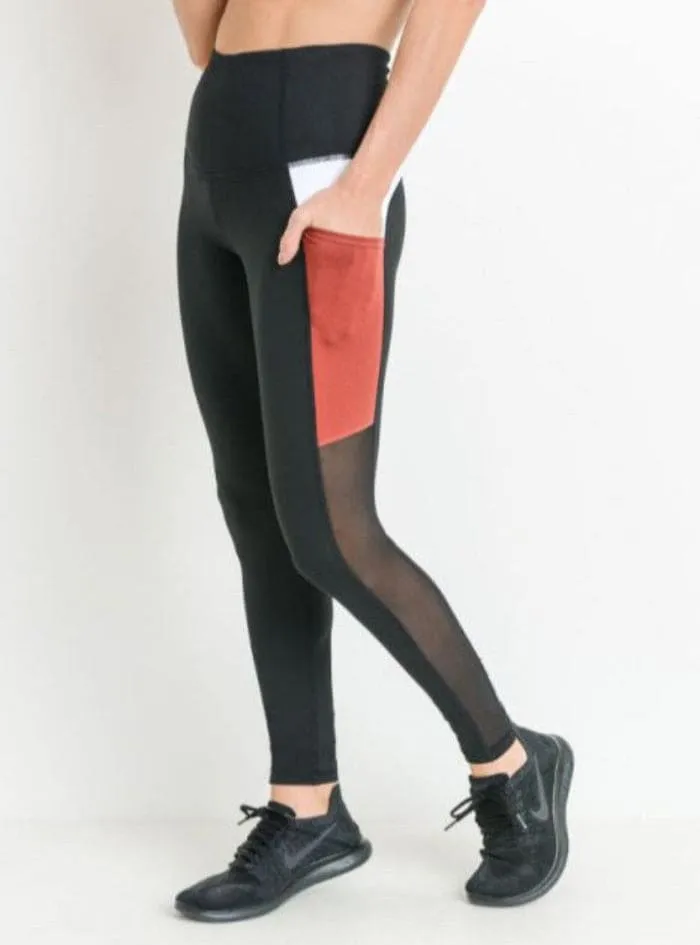 Mono B Highwaist Mesh & Colorblock Deep W/Side Pockets Leggings