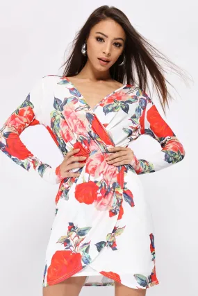 Multi Floral Wrap Over Dress