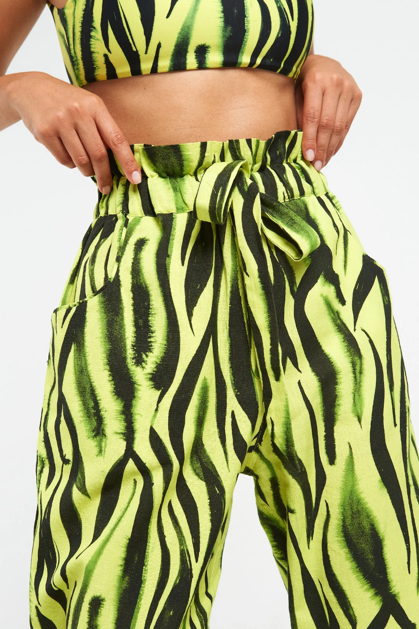 Neon Zebra Paper Bag Pants