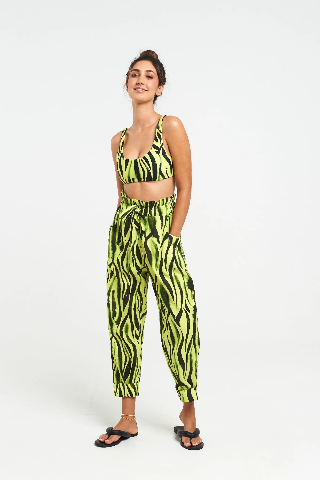 Neon Zebra Paper Bag Pants