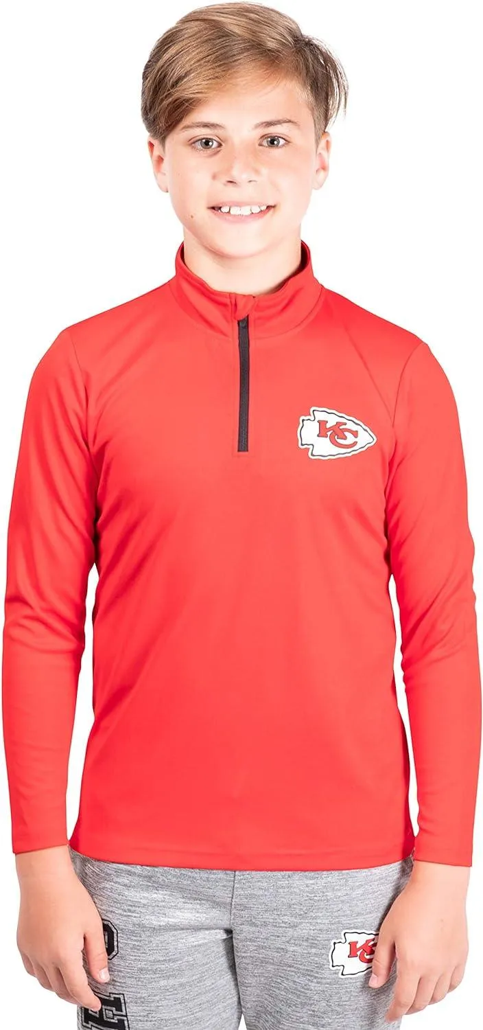 NFL Official Youth Super Soft Quarter Zip Long Sleeve T-Shirt|Kansas City Chiefs