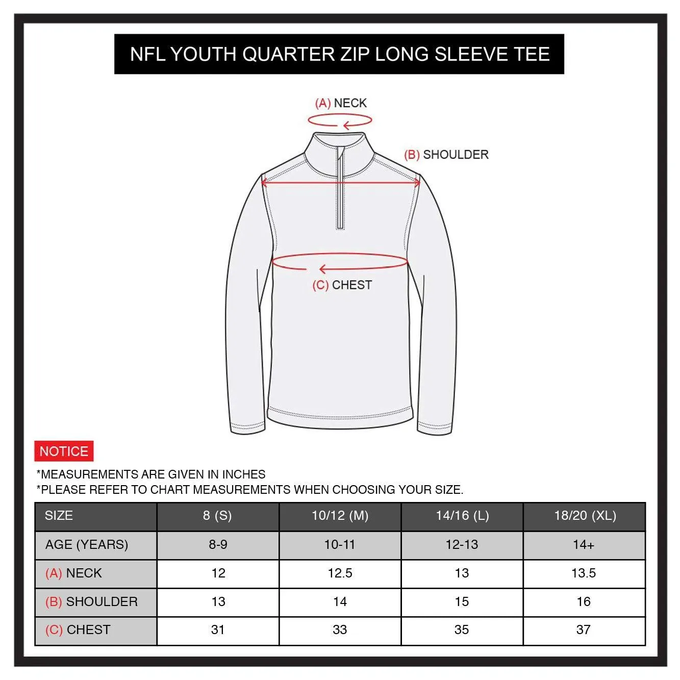 NFL Official Youth Super Soft Quarter Zip Long Sleeve T-Shirt|Kansas City Chiefs