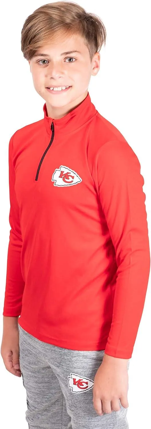 NFL Official Youth Super Soft Quarter Zip Long Sleeve T-Shirt|Kansas City Chiefs